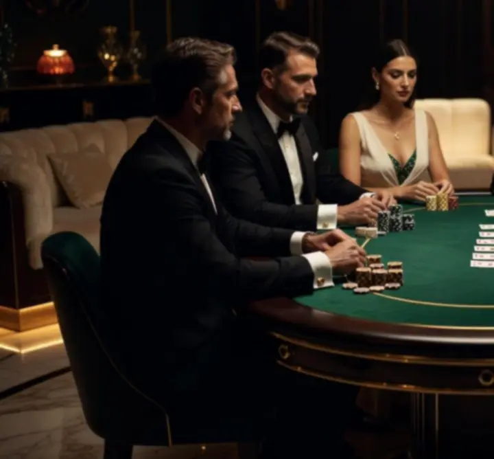 Elegancki stół pokerowy w nastrojowym świetle podczas wieczoru eventowego w Nocny Scena Hub