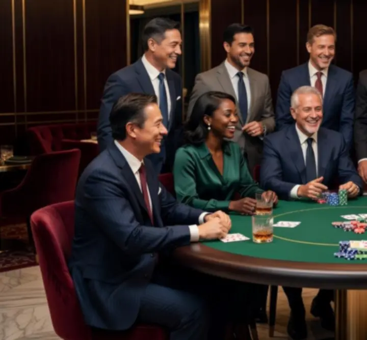 Grupa biznesowa przy stole pokerowym podczas eventu firmowego