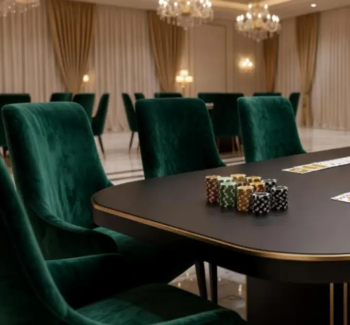 Elegancka aranżacja stołów pokerowych w klimatycznym wnętrzu Nocny Scena Hub
